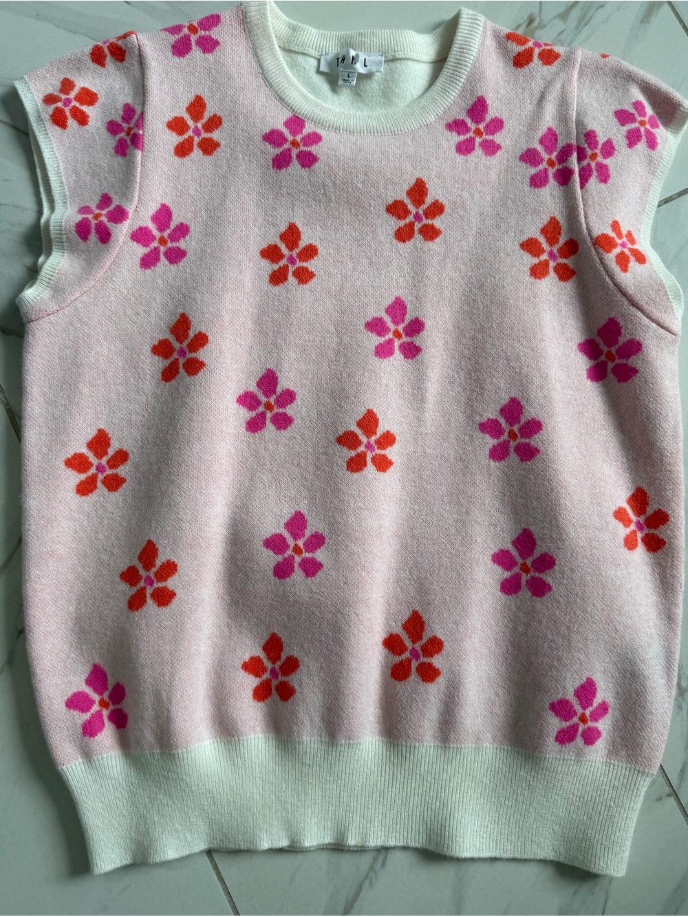 THML Pink Knit Tank with Orange & Fuchsia Floral Print